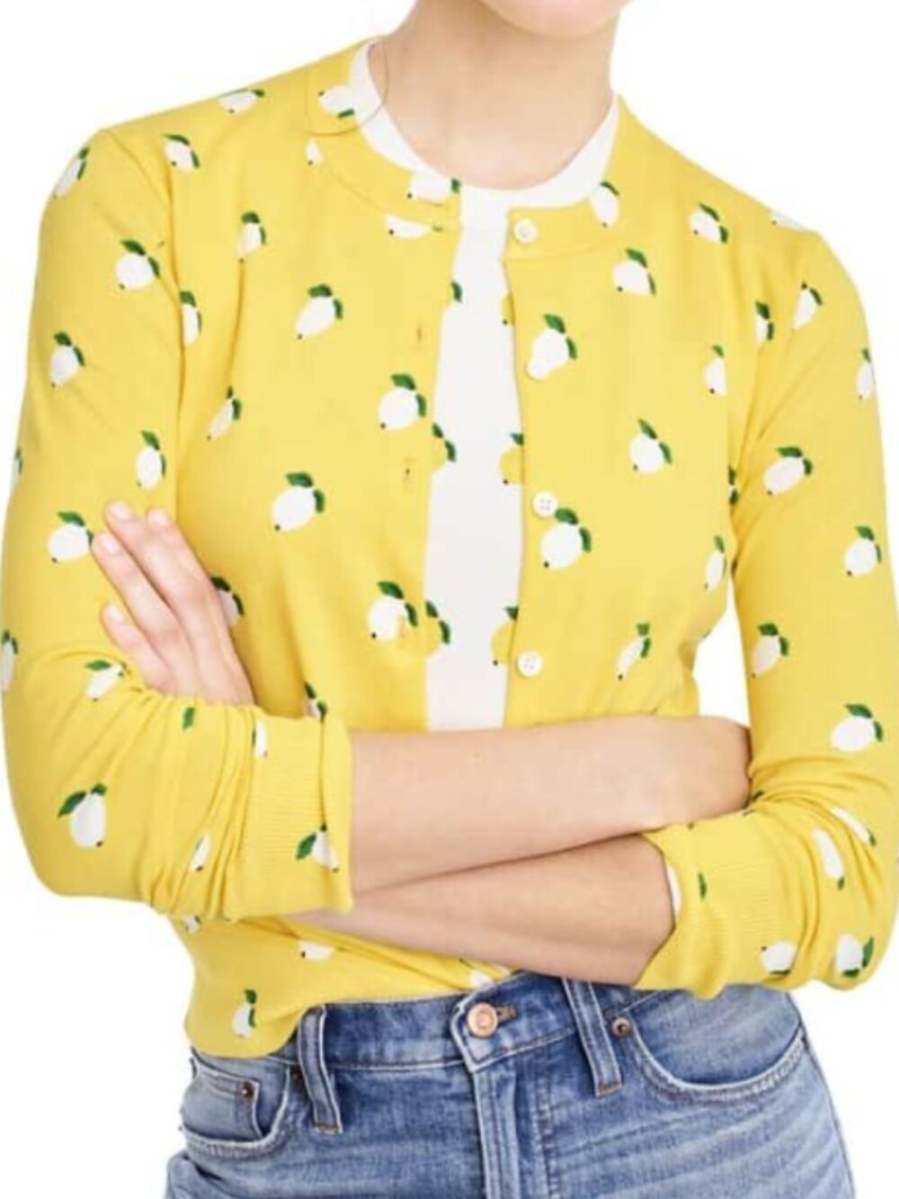 J.Crew Cotton Jackie Cardigan Sweater In Lemon Print in Yellow  Size M